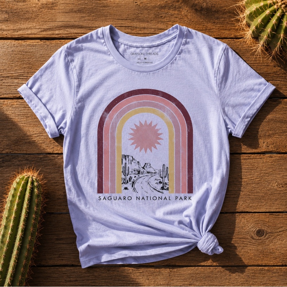 Saguaro National Park 🌵Desert Rainbow Graphic Tee Boho Western Festival Top M